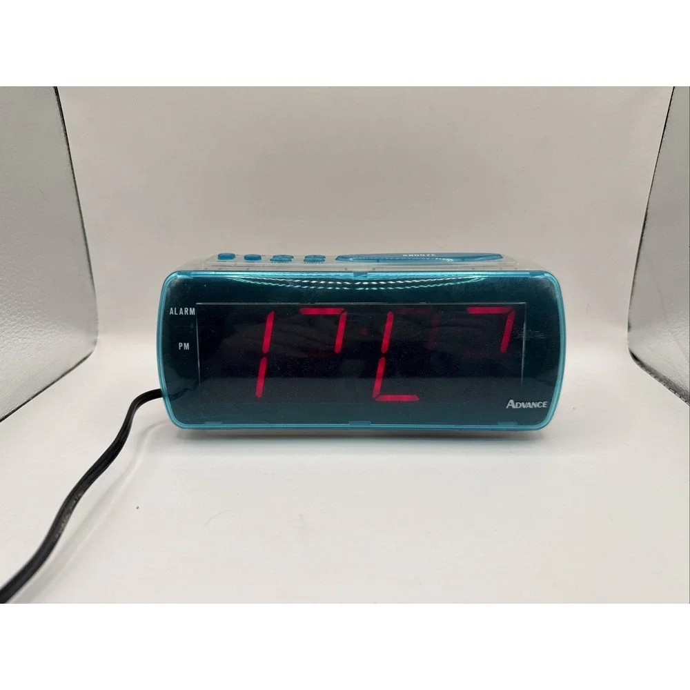 VTG Advance Digital Alarm Clock Clear/‎ Teal Snooze Dimmer Model 4022 Red LED